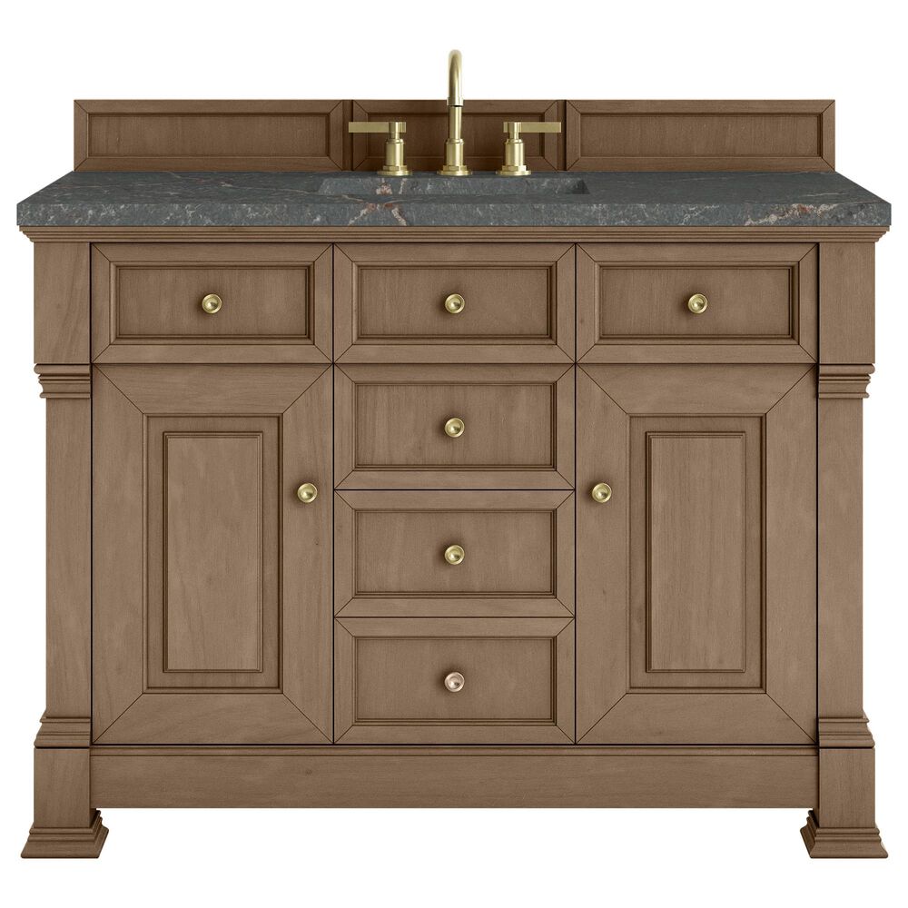 James Martin Vanities Brookfield 48" Single Bathroom Vanity in Pecan with 3 cm Parisien Bleu Quartz Top and Rectangular Sink, , large