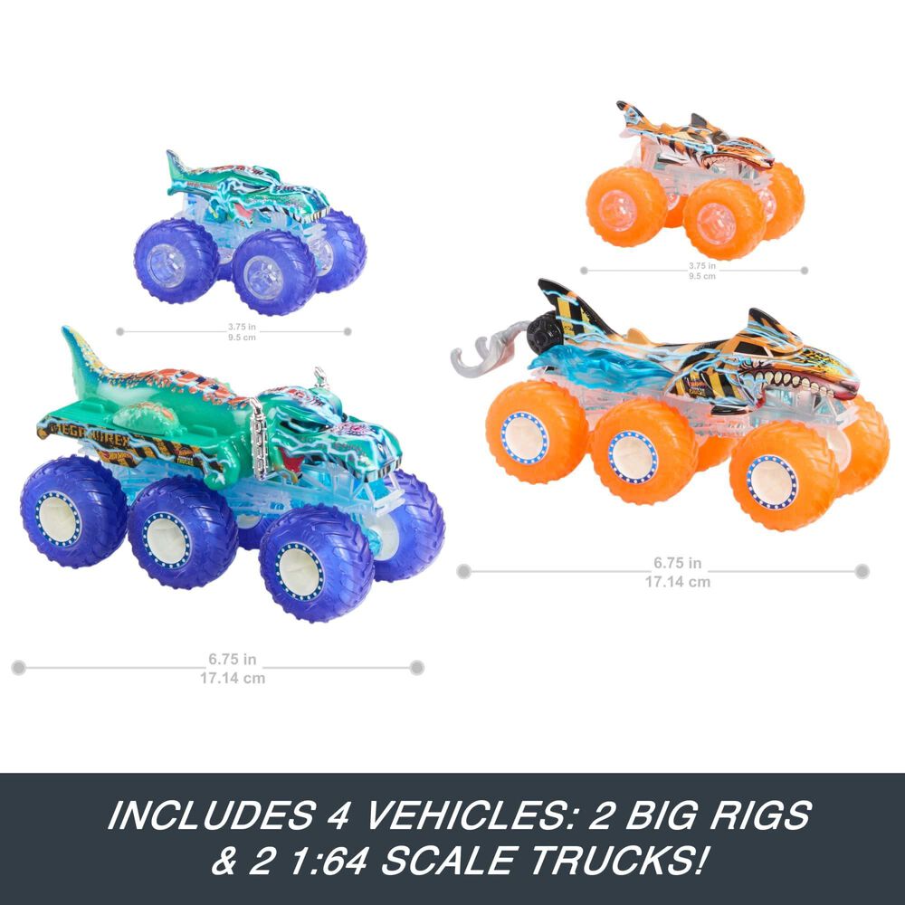 Hot Wheels 4-Pack Monster Trucks Power Smashers Toy Truck and Big Rig in Multicolor, , large