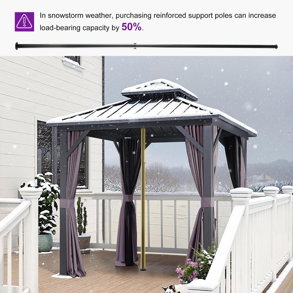 HOMLUX 8' x 8' Outdoor Hardtop Gazebo with Galvanised Steel Roof, Netting, and Curtains in Grey, , large