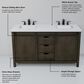 Lexora Home Marsyas 60" Double Bathroom Vanity in Rustic Brown with White Quartz Top and Rectangular Sinks, , large
