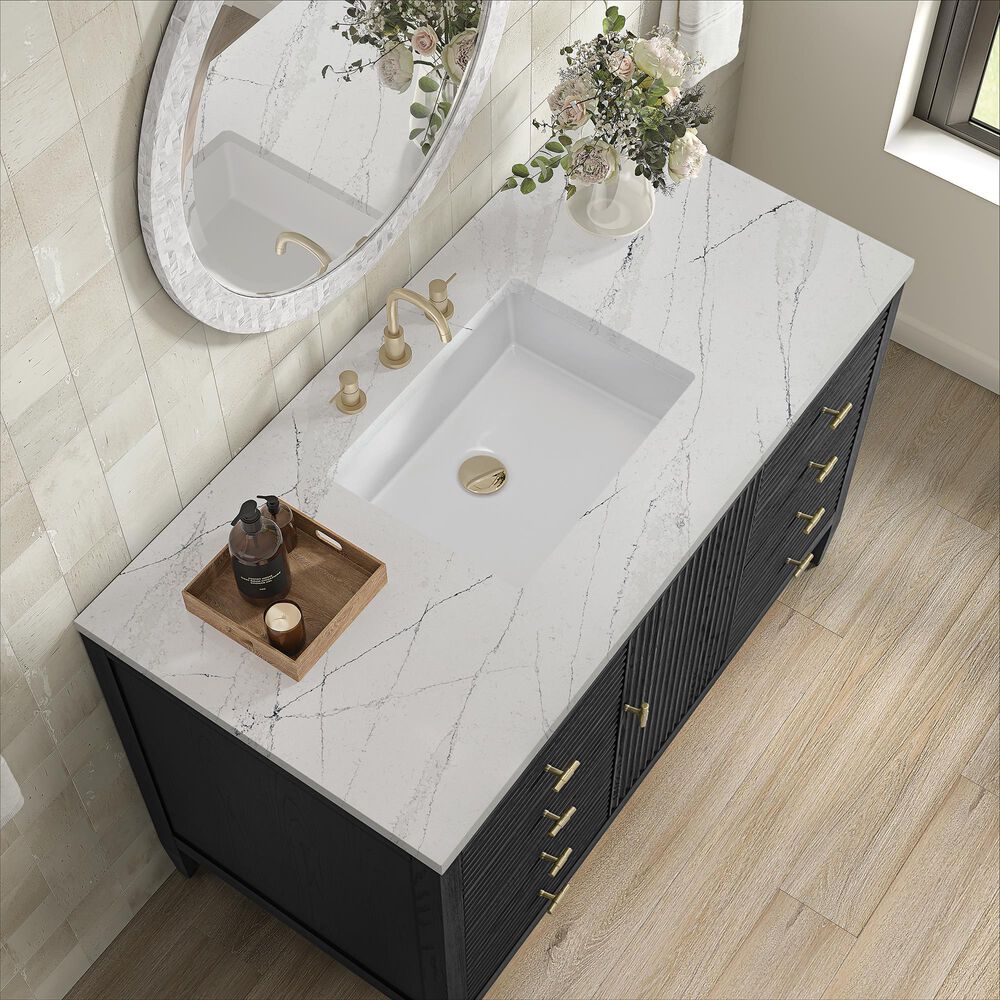 James Martin Vanities Myrrin 48&quot; Vanity in Carbon Oak with 3 cm Ethereal Noctis Quartz Top, , large