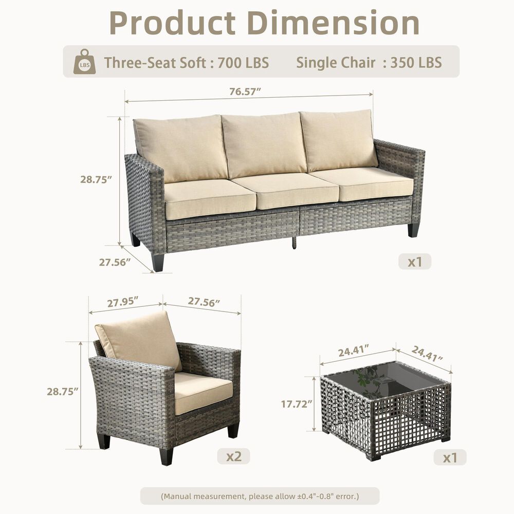 HOMLUX 4-Piece Outdoor Sofa Set in Beige, , large