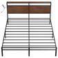 HOMLUX Industrial King Platform Bed with LED Headboard and Charging Station in Rustic Brown, , large