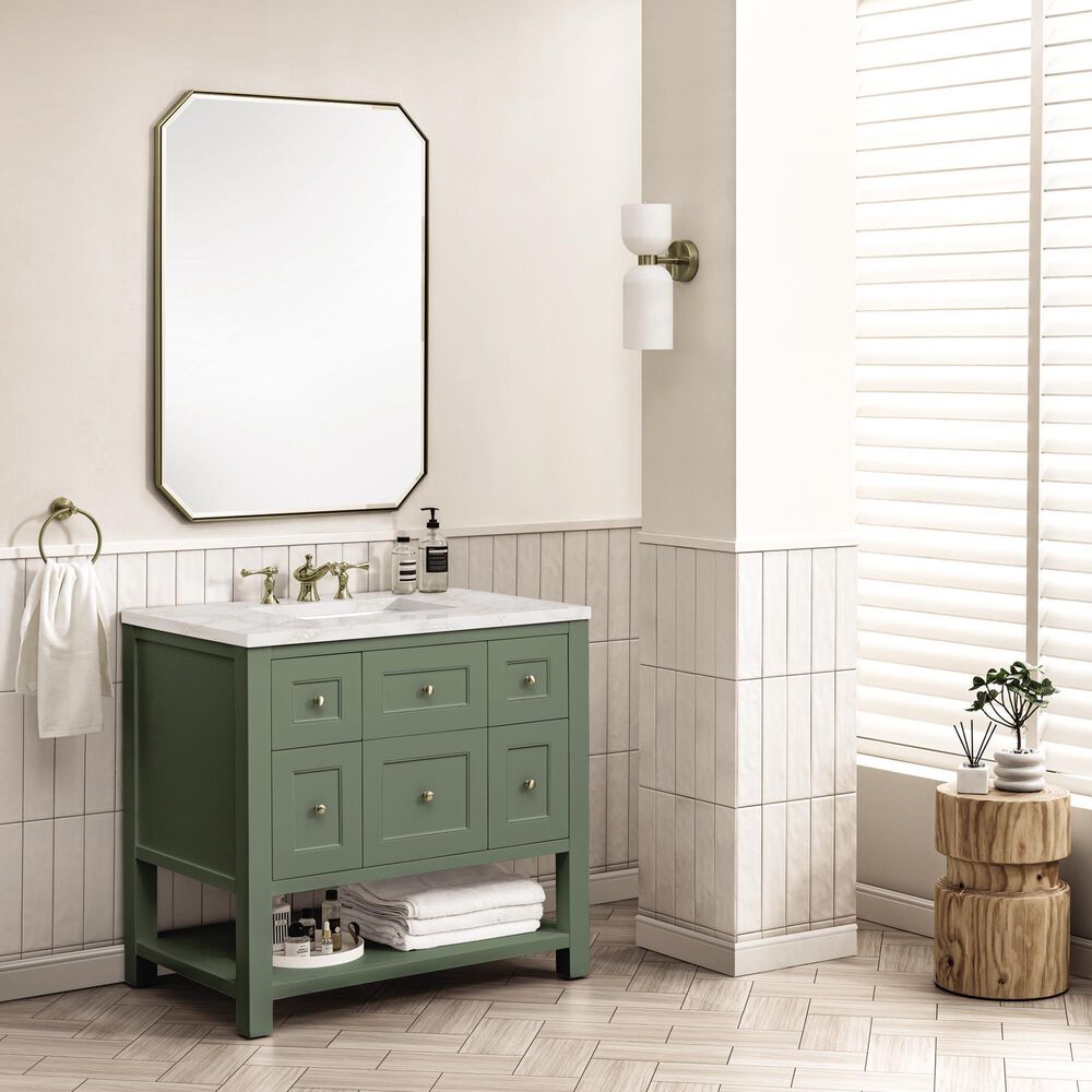 James Martin Vanities Breckenridge 36&quot; Single Bathroom Vanity in Smokey Celadon with 3 cm Victorian Silver Quartz Top and Rectangular Sink, , large