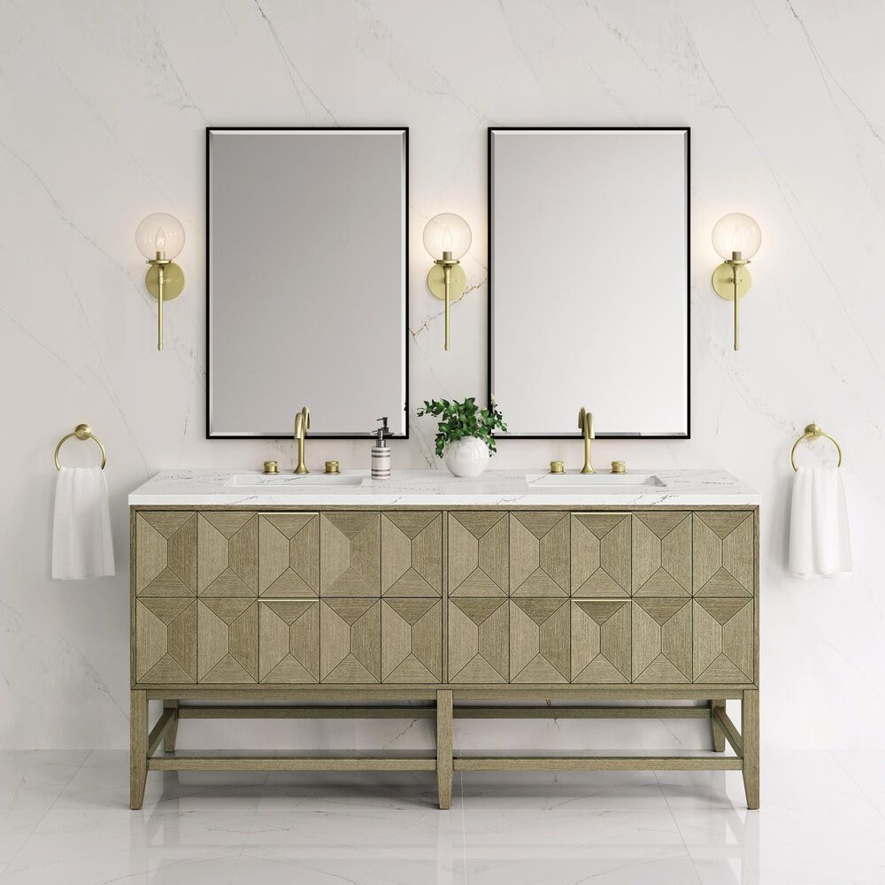 James Martin Vanities Emmeline 72" Double Bathroom Vanity in Pebble Oak with 3 cm Ethereal Noctis Quartz Top and Rectangular Sinks, , large