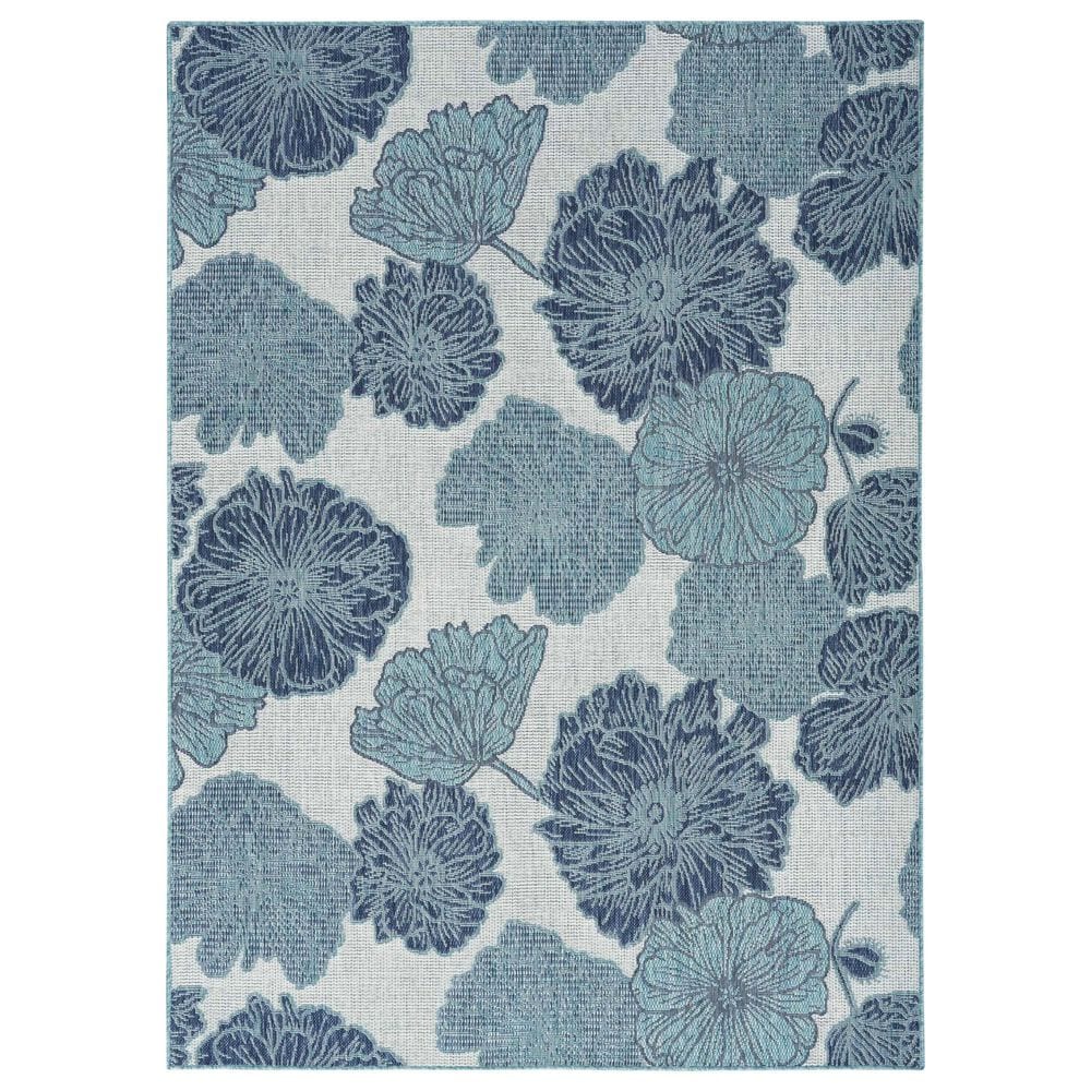 Nourison Garden Oasis Floral Blue 5" x 7" Indoor/Outdoor Area Rug, , large