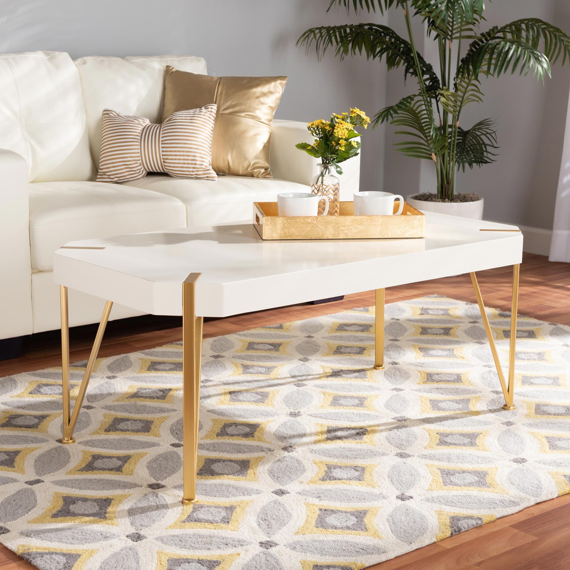 Baxton Studio Kassa Coffee Table in White and Brushed Gold
