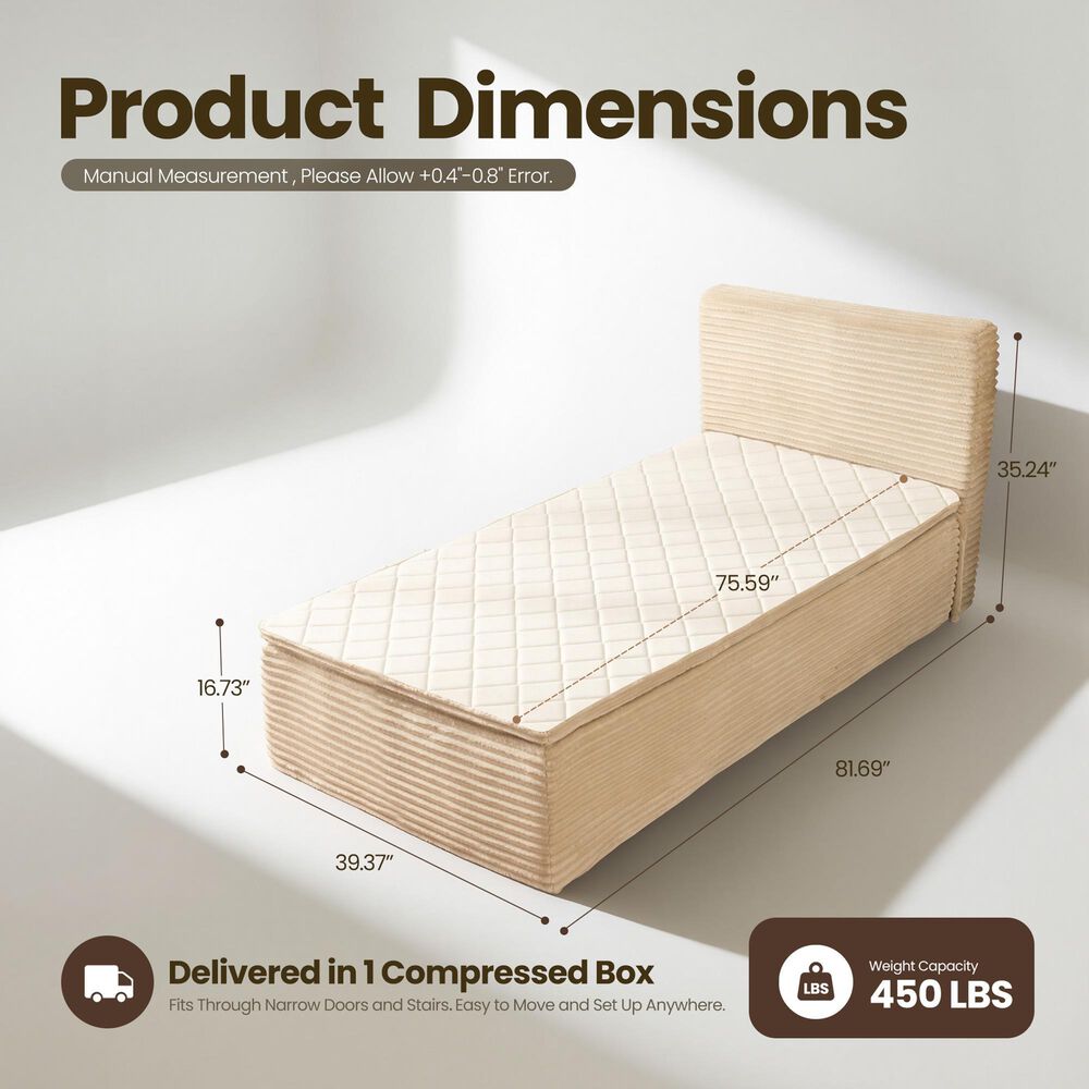 HOMLUX Plush Twin Mattress with Beige Headboard, , large