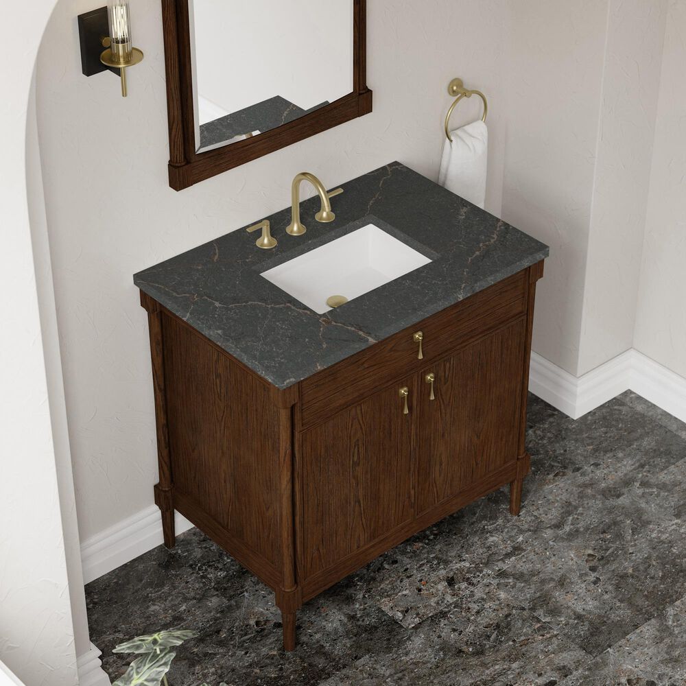 James Martin Kinnsden 36" Single Bathroom Vanity in Sable Oak with 3 cm Parisien Bleu Silestone Top and Rectangular Sink, , large