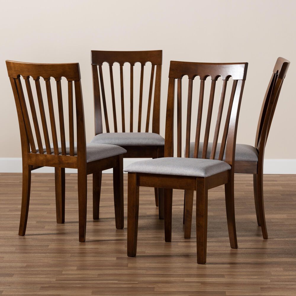 Baxton Studio Minette Side Chair with Grey Cushion in Walnut Brown (Set of 4), , large