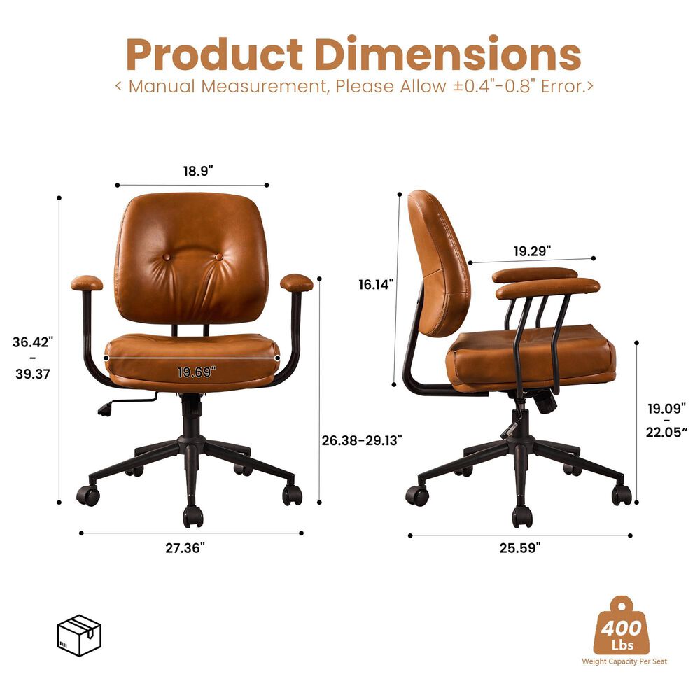 HOMLUX Executive Office Chair with PU Fabric Cushion in Brown, , large
