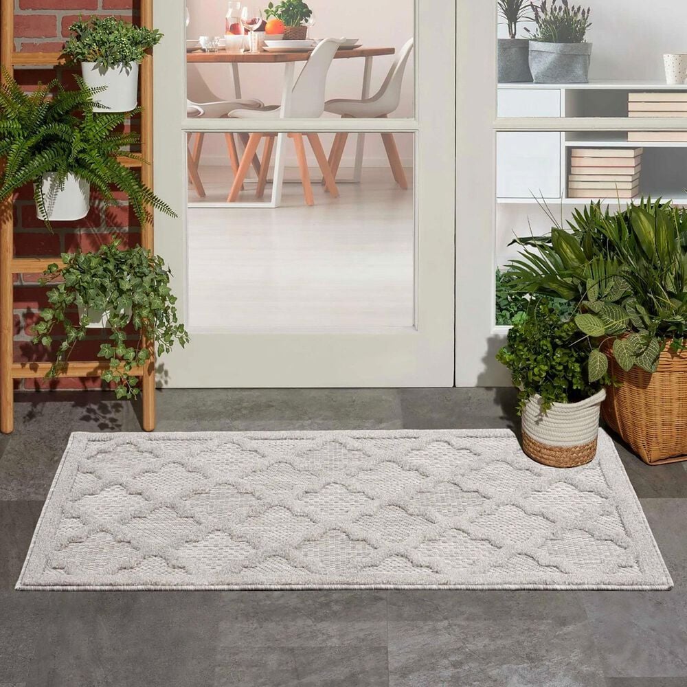 Nourison Easy Care 2&#39; x 4&#39; Silver Grey Indoor/Outdoor Area Rug, , large