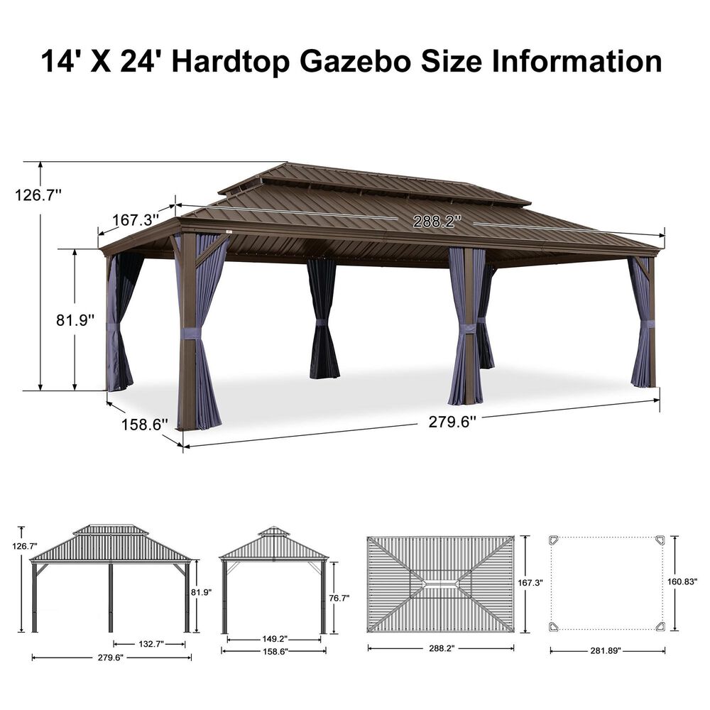 HOMLUX 12' x 24' Hardtop gazebo with double roof in Bronze, , large