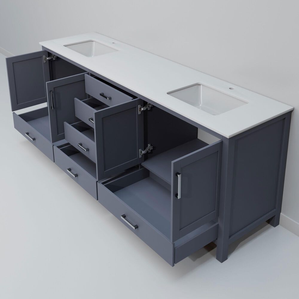 Lexora Home Jacques 80&quot; Double Bathroom Vanity in Dark Grey with 2 cm White Quartz Top and Rectangular Sinks, , large
