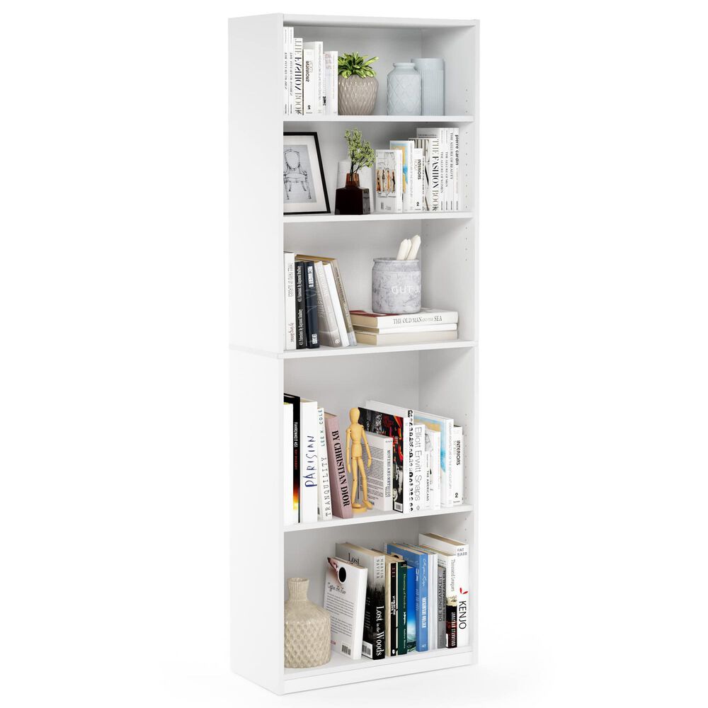 HOMLUX 5-Tier Display Bookshelf with Adjustable Shelves in White, , large