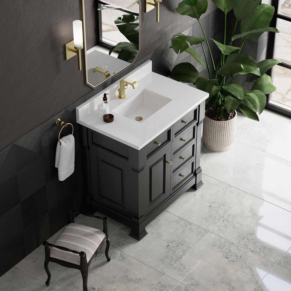 James Martin Vanities Brookfield 36&quot; Single Bathroom Vanity in Black Onyx with Single Hole 3 cm White Zeus Quartz Top and Rectangular Sink, , large