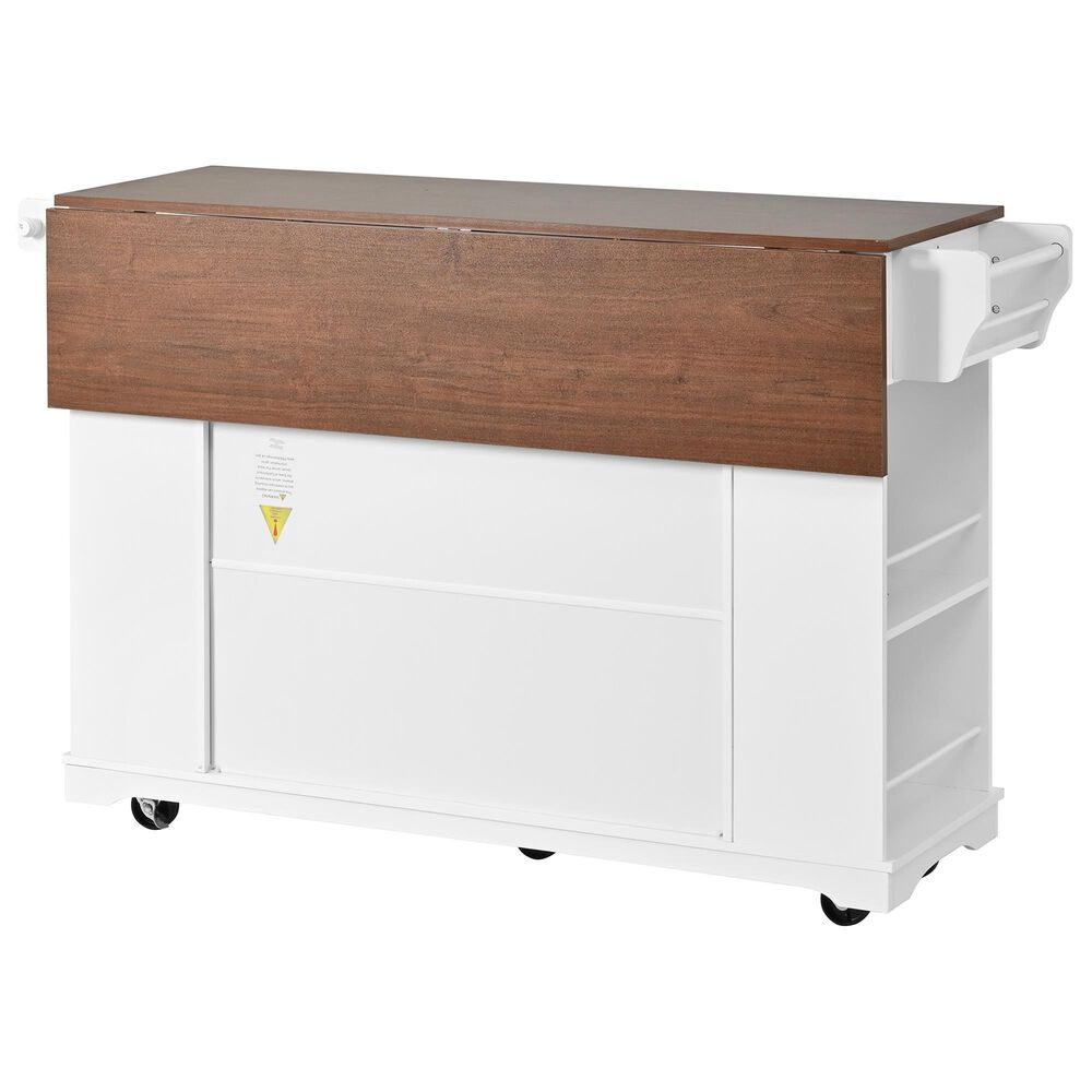 HOMLUX 54" Mobile Kitchen Island with Glass Door Storage in Walnut and White, , large