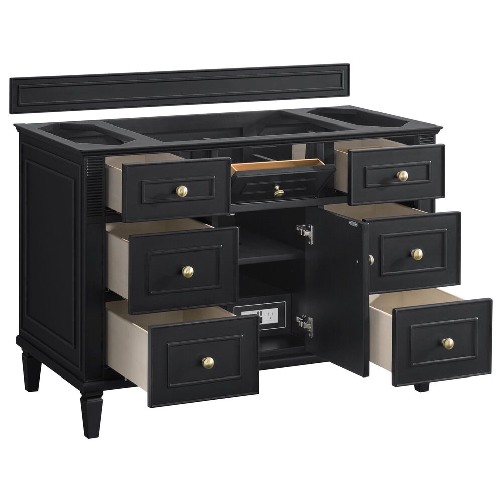 James Martin Vanities Lorelai 48" Single Bathroom Vanity in Black Onyx with 3 cm Eternal Jasmine Pearl Silestone Top, Rectangular Sink and FreePower Wireless Charger, , large