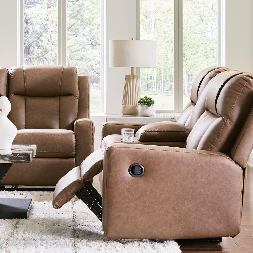 Ashley Mackmenville Manual Double Reclining Loveseat with Console in Caramel, , large