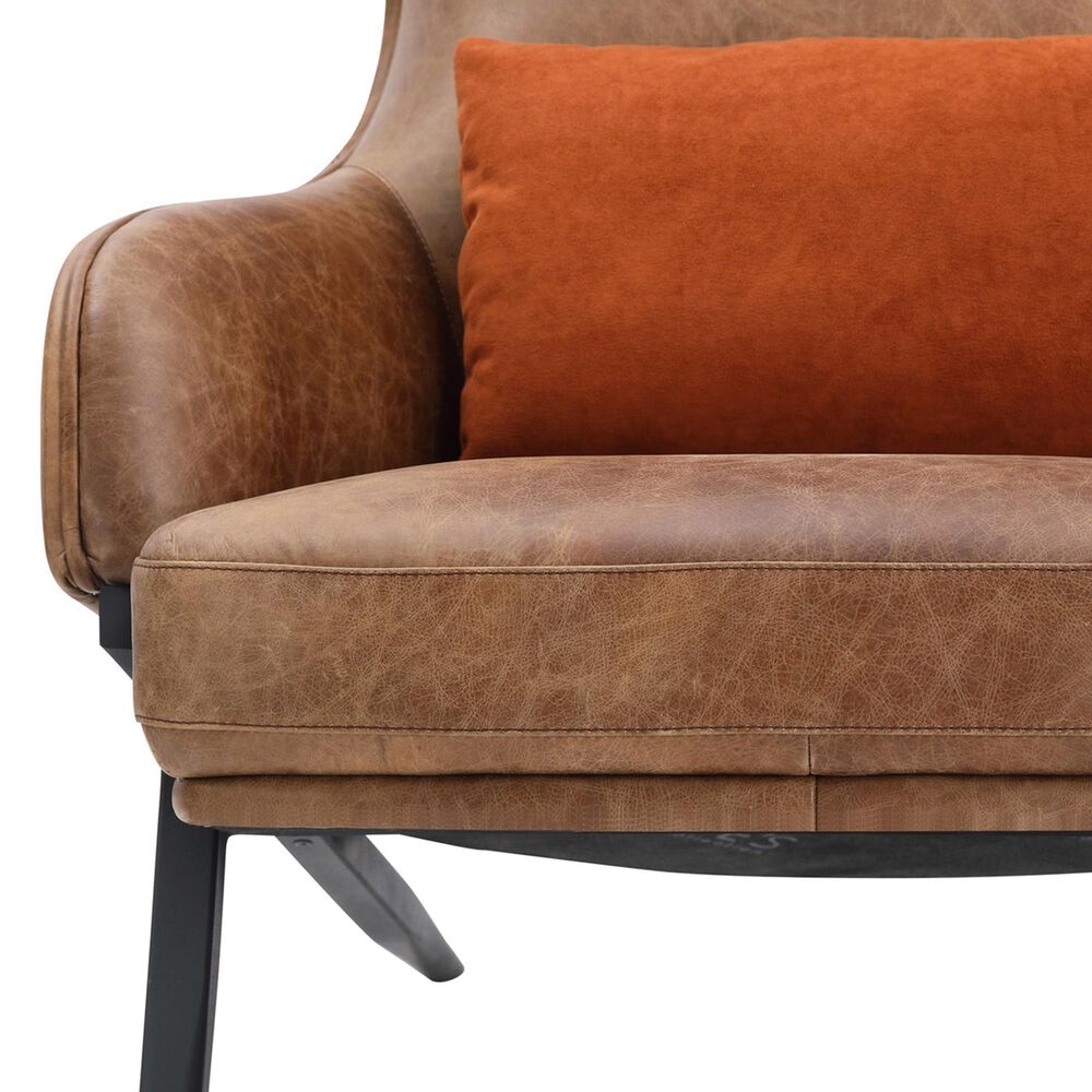 Moe&#39;s Home Collection Amos Leather Accent Chair with Orange Velvet Pillow in in Brown, , large