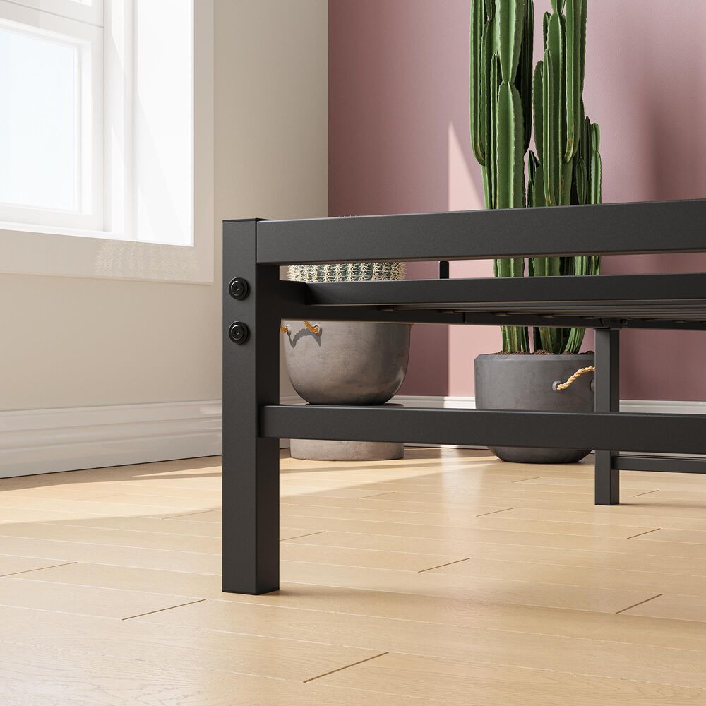 Hearth and Haven Twin Platform Bed Frame with Wood Headboard in Black, , large