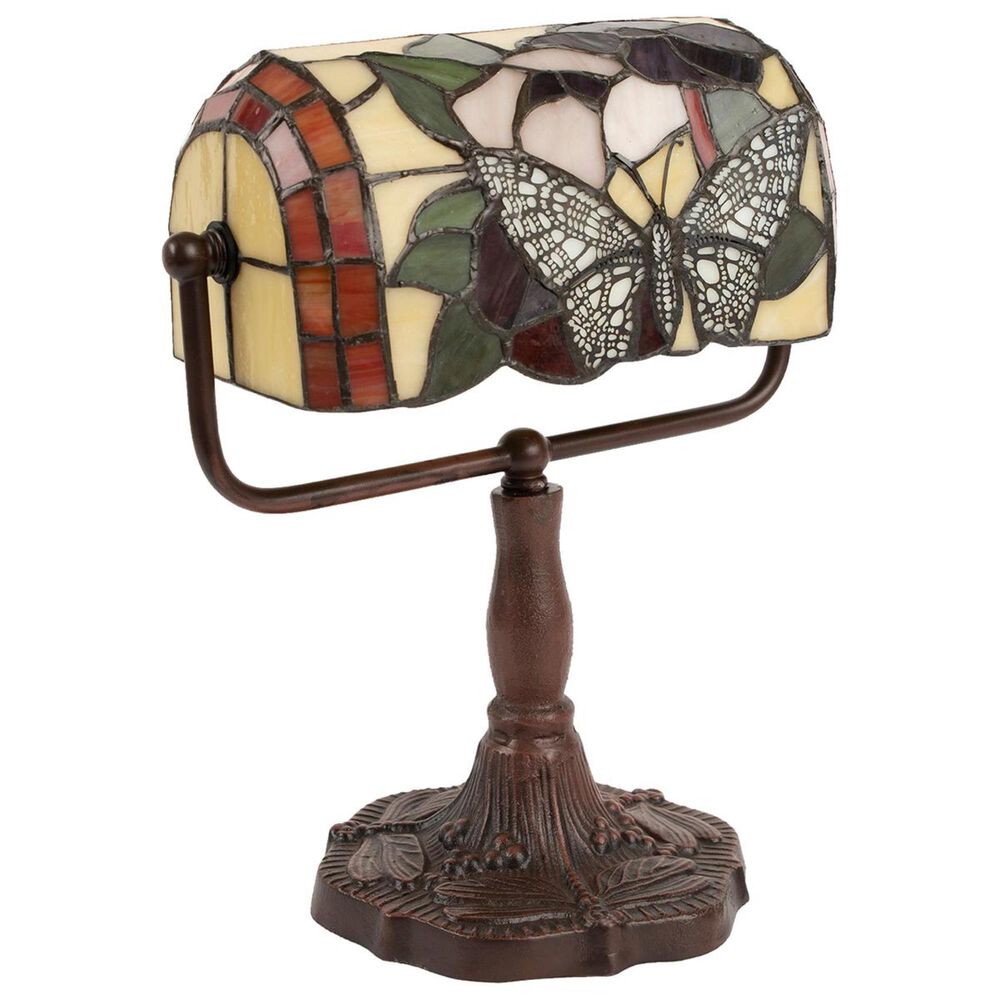 Timberlake Lavish Home Tiffany Bankers Lamp in Stained Glass with Butterfly, , large