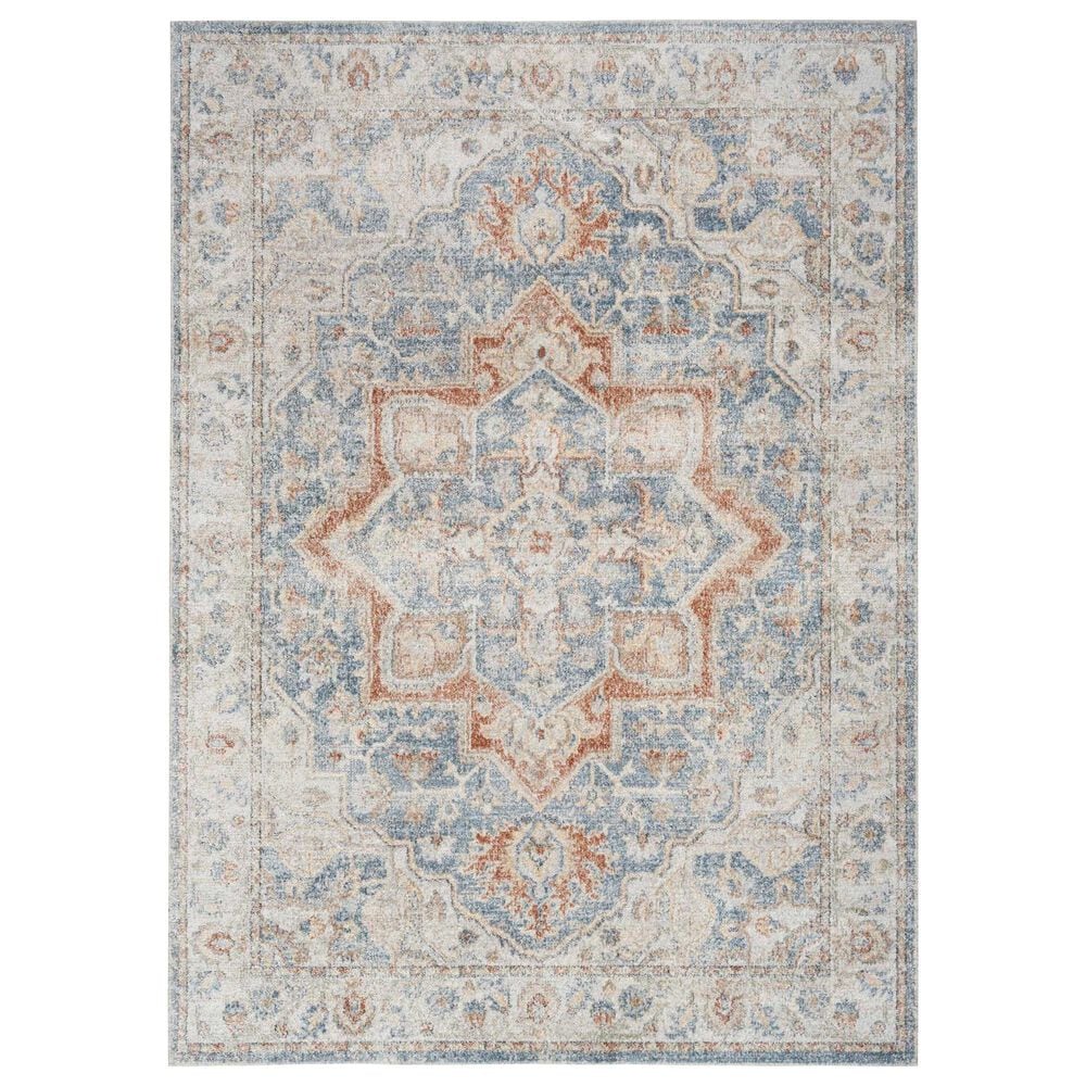 Nourison Astra Machine Washable ASW12 7"10" x 10" Denim and Multicolor Area Rug, , large