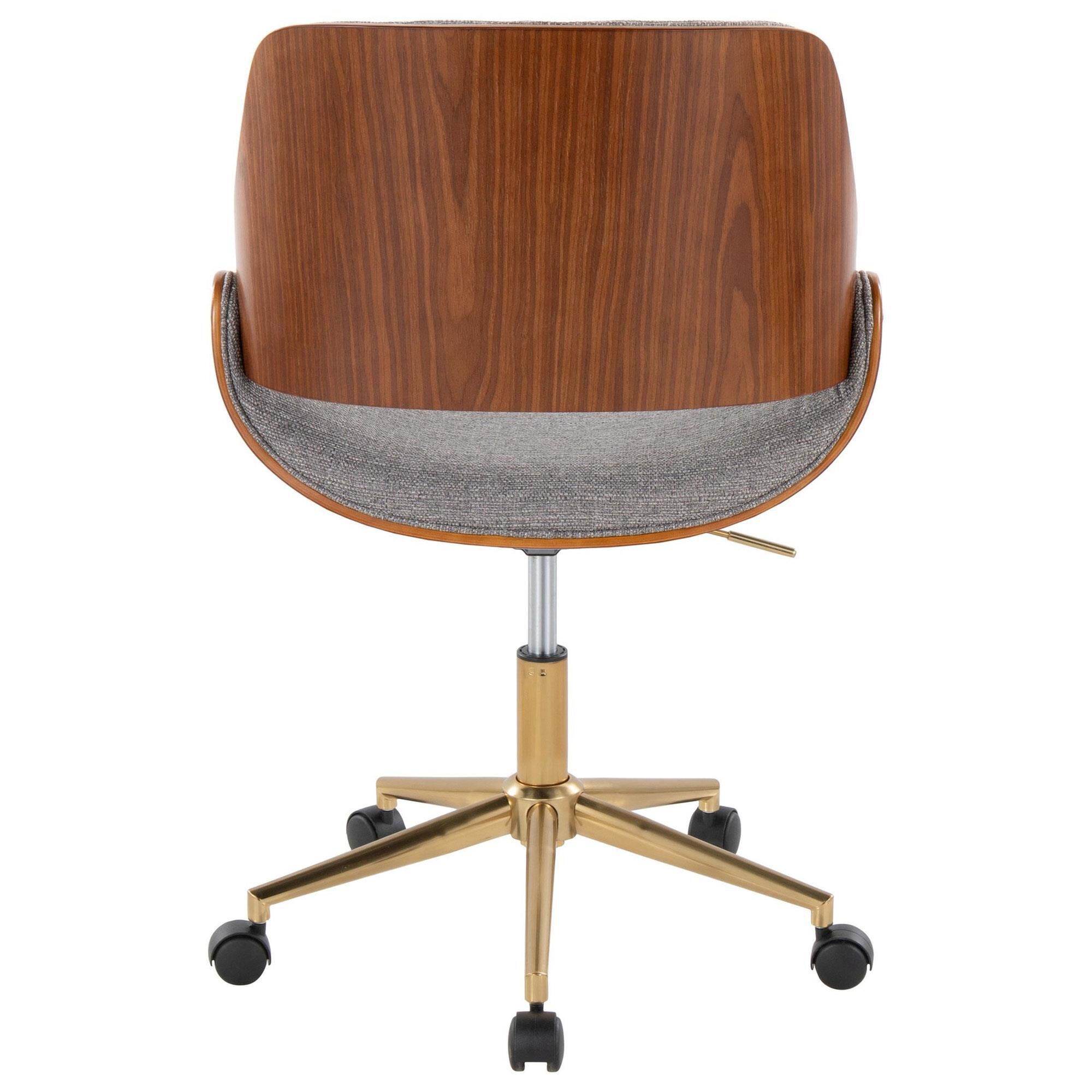 Lumisource Fabrizzi Office Chair with Grey Cushion in Walnut and Gold