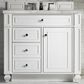James Martin Vanities Bristol 36" Single Bathroom Vanity in Bright White with 3 cm Victorian Silver Quartz Top and Rectangular Sink, , large