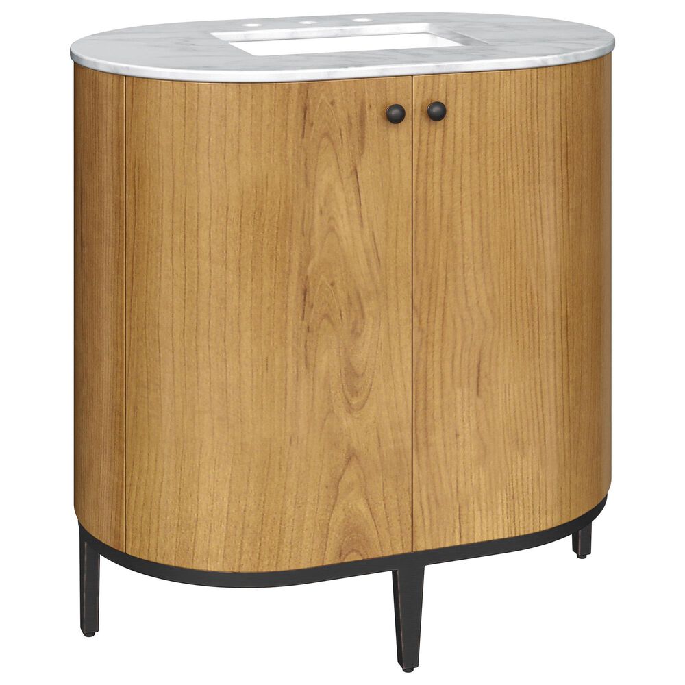 James Martin Vanities Bellamy 36" Single Bathroom Vanity in Rustic Oak with 3 cm Carrara White Marble Top and Rectangular Sink, , large