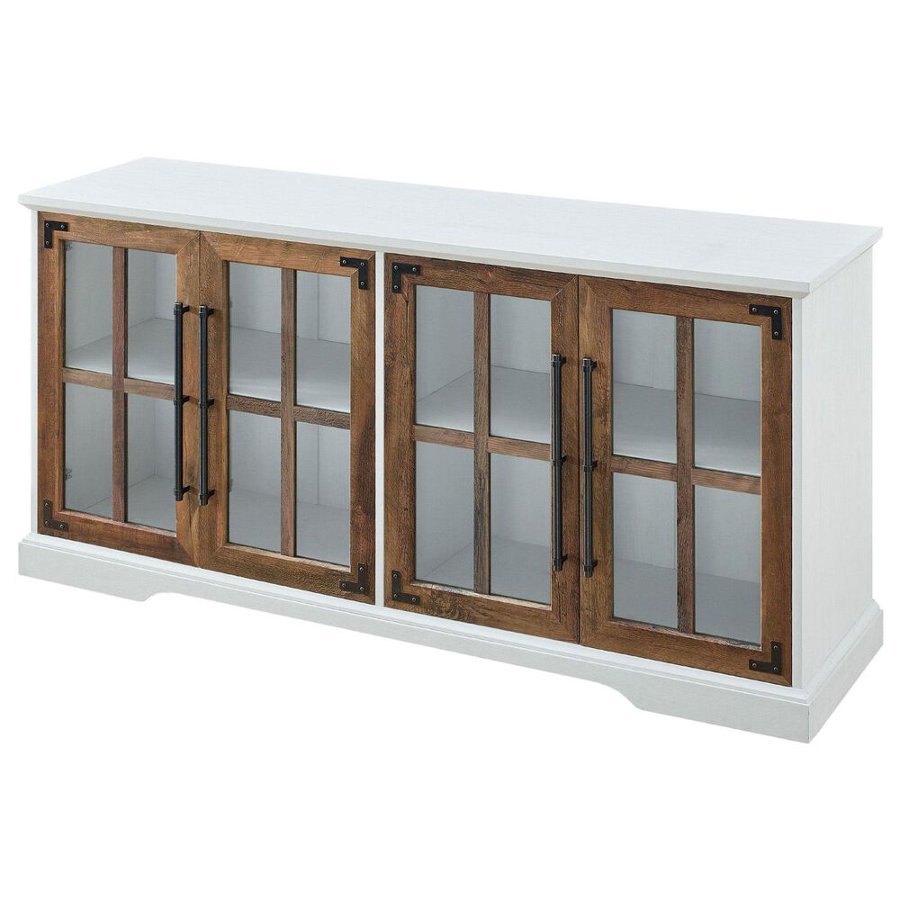 Walker Edison Abigail 58&quot; TV Stand in Brushed White/Rustic Oak, , large