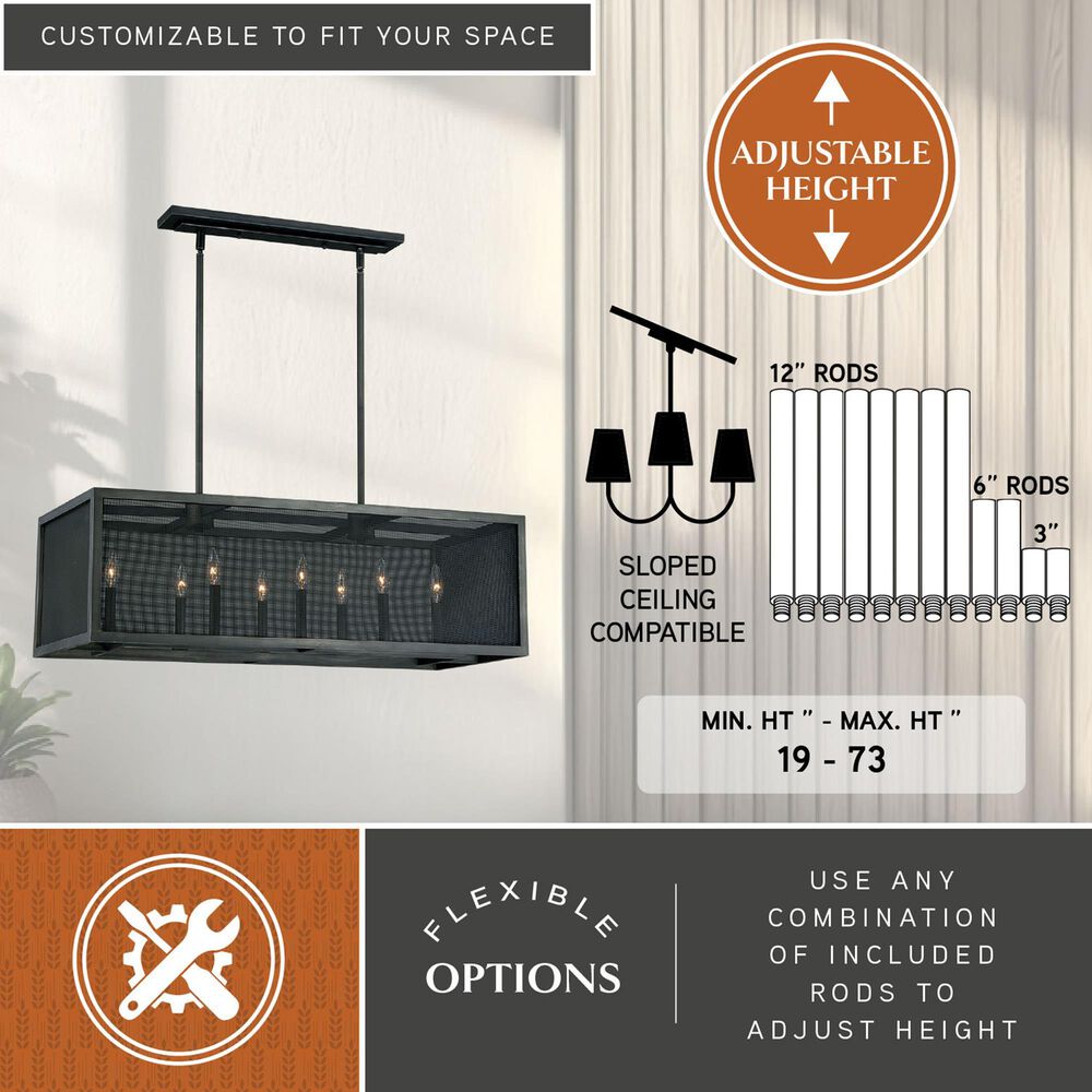 Vaxcel Wicker Park 8-Light Linear Chandelier in Warm Pewter, , large
