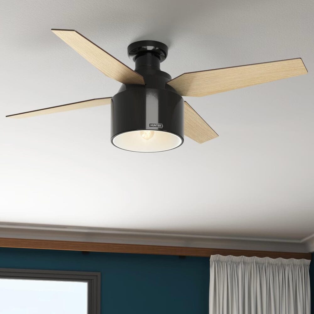Hunter Cranbrook Low Profile 52&quot; Ceiling Fan with Light in Gloss Black, , large