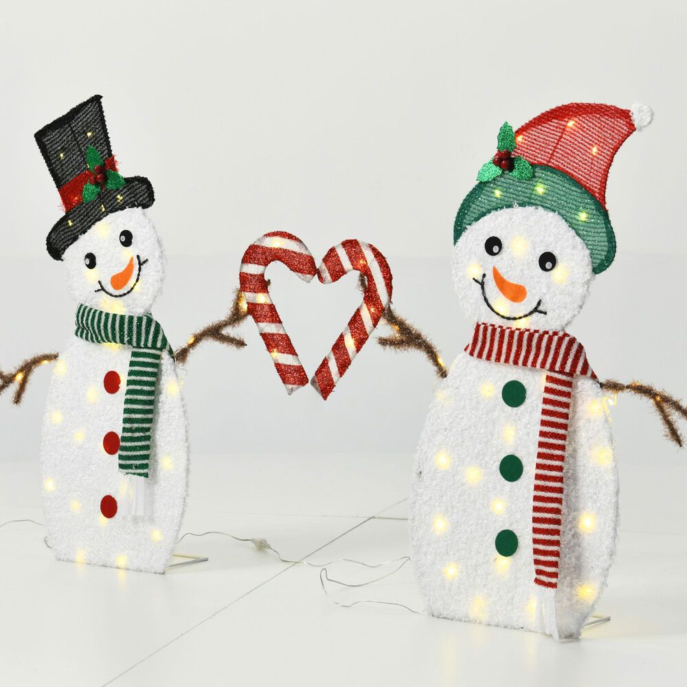 HOMLUX 2-Piece Heart Snowman with LED Lights in White, , large