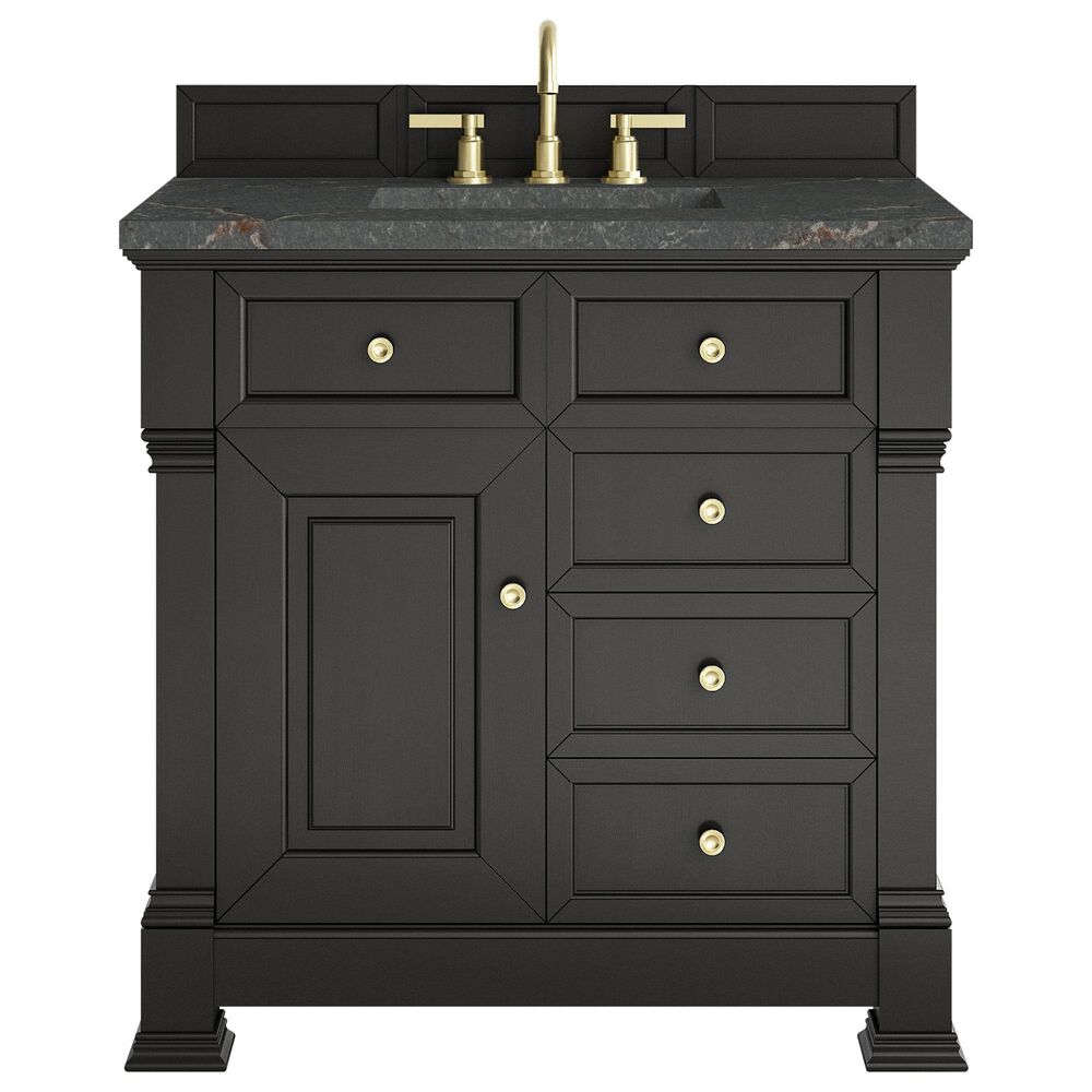 James Martin Vanities Brookfield 36&quot; Single Bathroom Vanity in Black Onyx with 3 cm Parisien Bleu Quartz Top and Rectangular Sink, , large