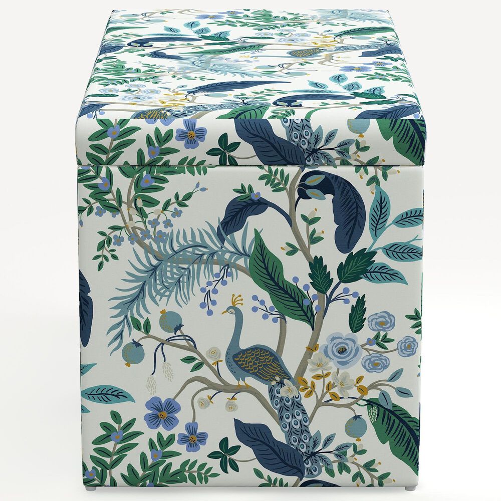 Rifle Paper Co Crafted by Cloth &amp; Company Willie Storage Bench in Peacock Blue/White, , large
