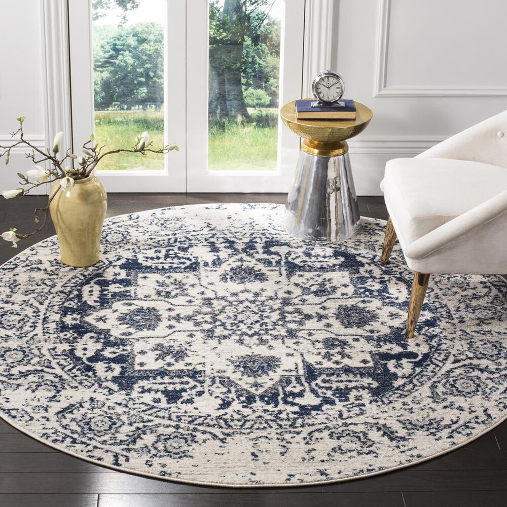 Safavieh Madison MAD603D 9" Round Cream and Navy Area Rug, , large
