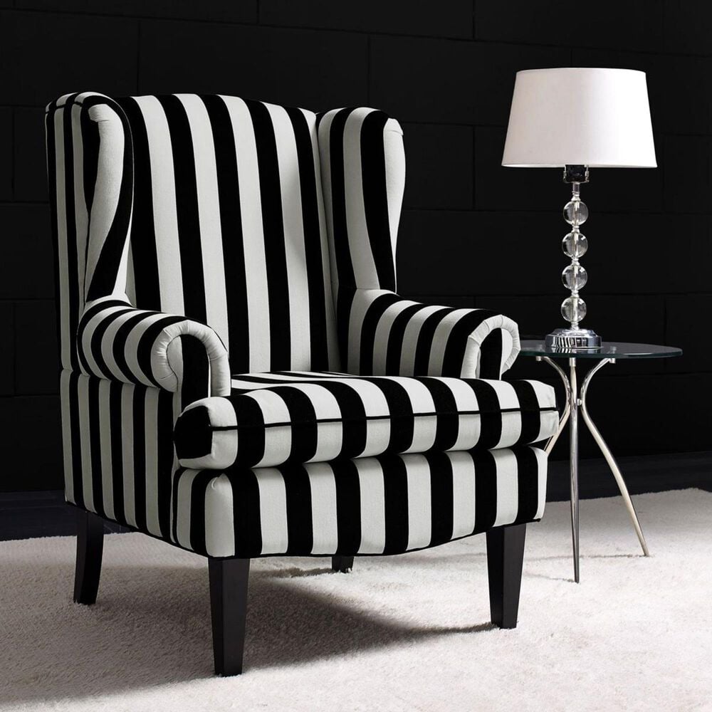 Tov Furniture Paris Velvet Wingback Chair in Black and White, , large