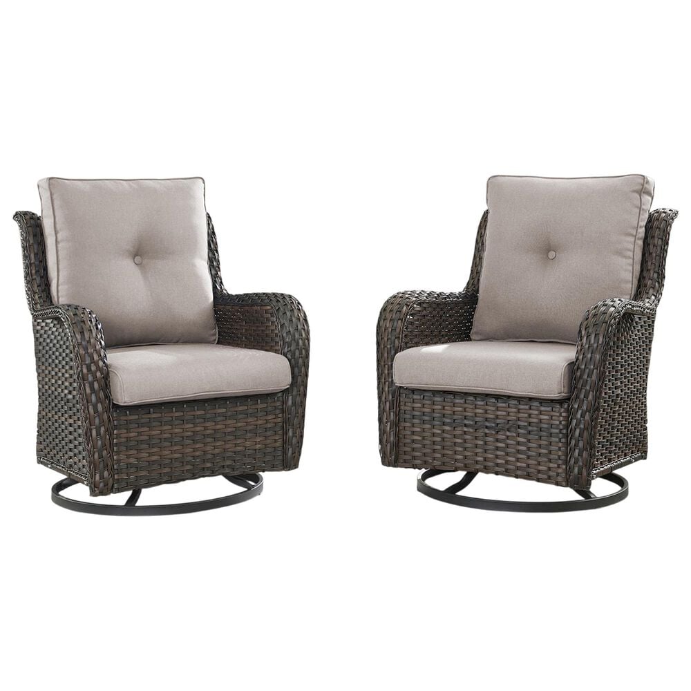 Sunwell Garden Patio Swivel Rocker Chair with Brown Rattan in Gray (Set of 2), , large