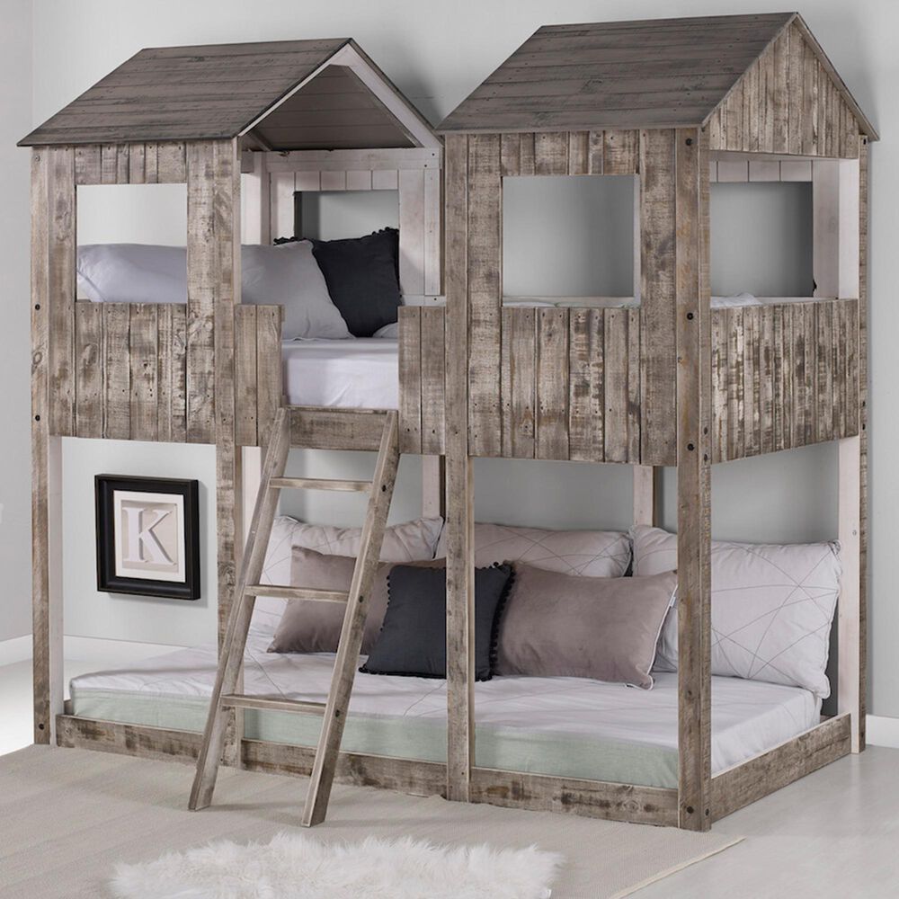 Forest Grove Twin over Twin Treehouse Bed in Dark Grey, , large