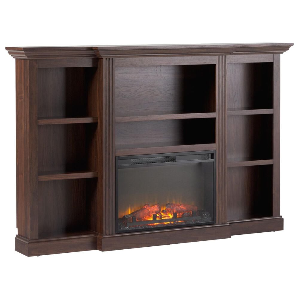 Walker Edison Cullen 70" Electric Fireplace with Mantel and Shelves in Brown, , large