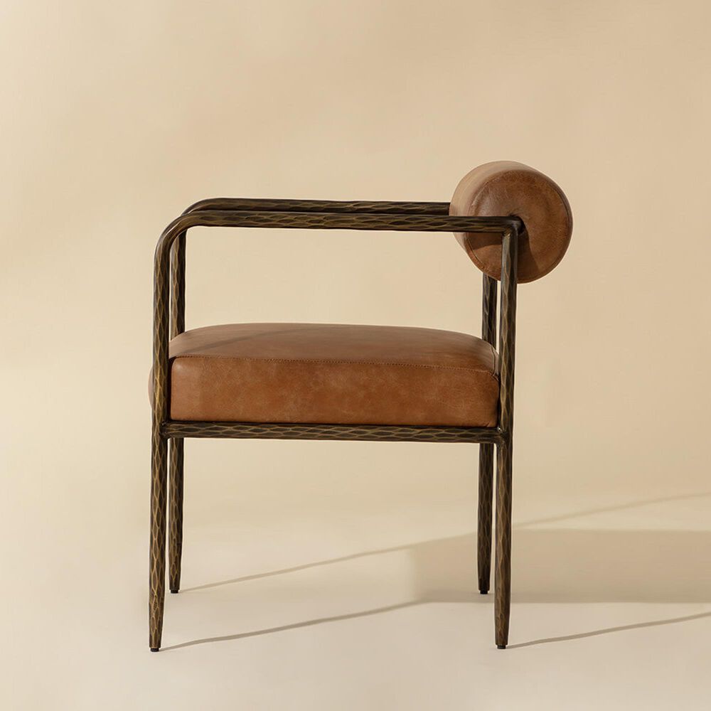 Club Collection By Sunpan Ajani Arm Chair with Tan Cushion in Antique Brass, , large