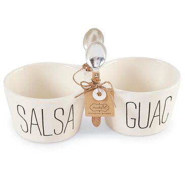 Mud Pie 3" x 10" Salsa and Guac Double Dip Set in Off White, , large