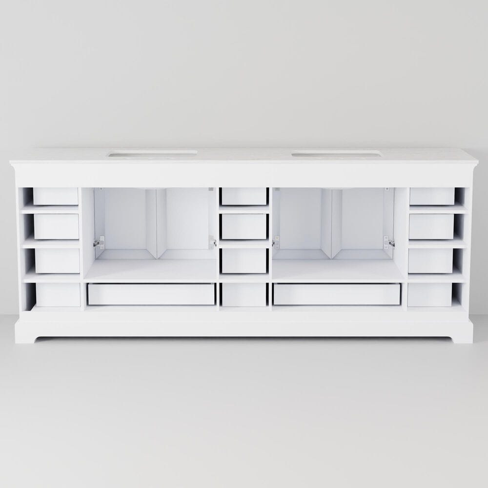Lexora Home Dukes 84" Double Bathroom Vanity in White with 2 cm White Quartz Top and Rectangular Sinks, , large