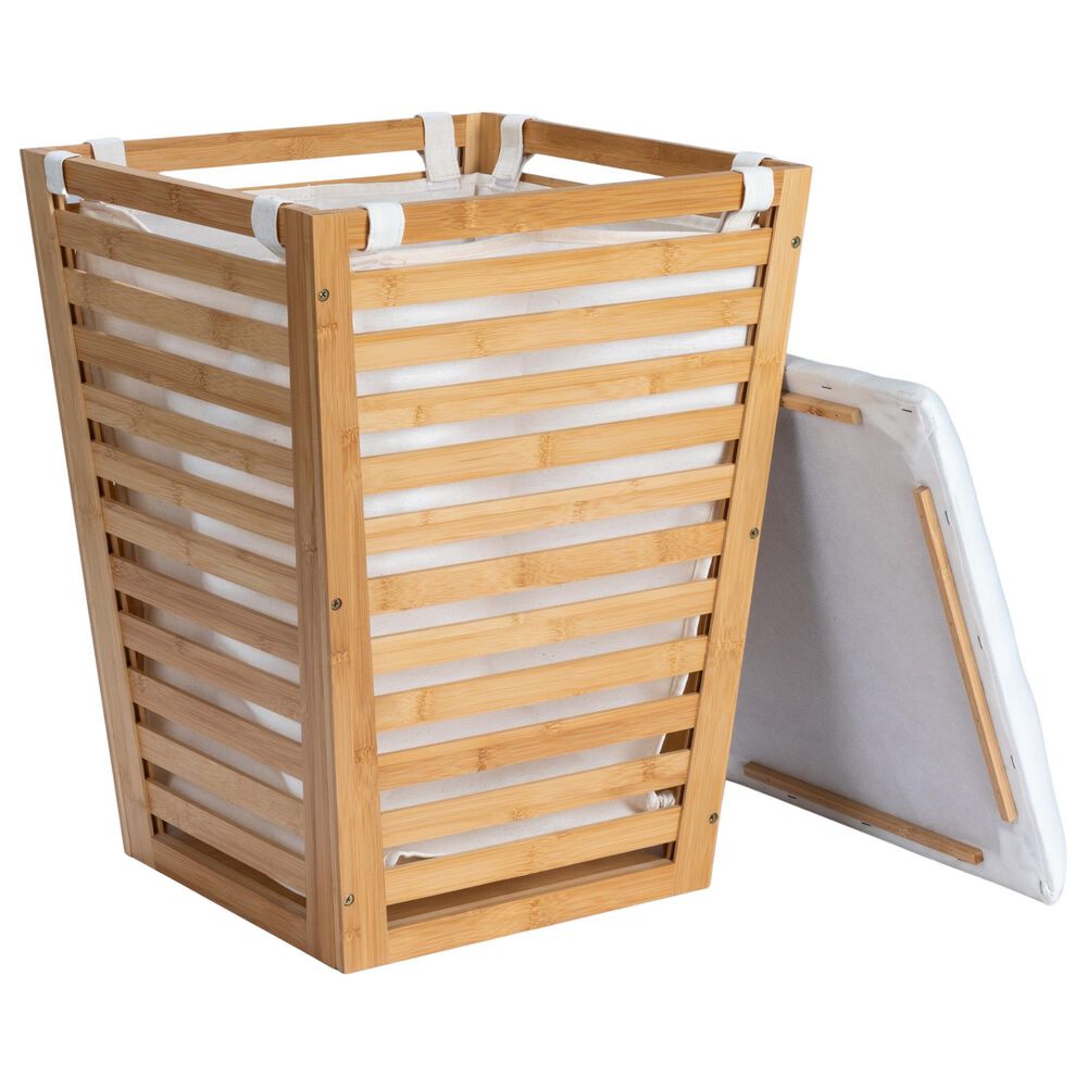 Household Essentials Slatted Hamper with Cushioned Lid and Removable Bag in Natural, , large