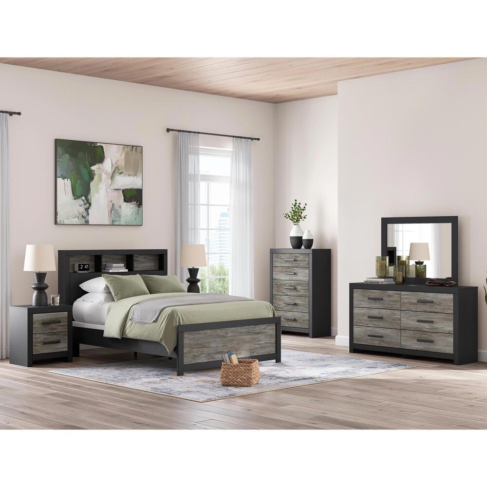 Ashley Broachmyn 5 Piece Full Bookcase Bed Set in Black and Gray, , large