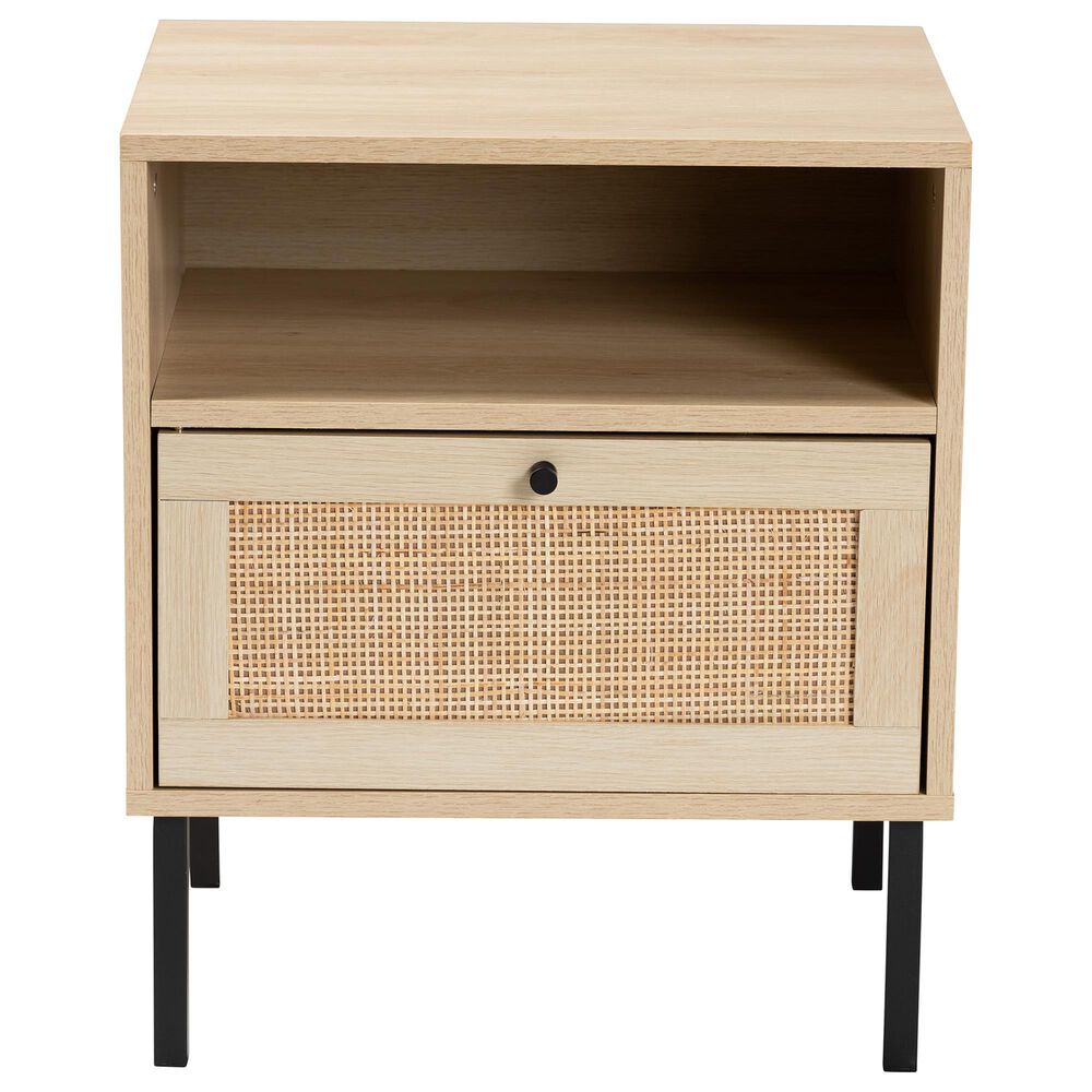 Baxton Studio Caterina 1-Door End Table in Natural Brown and Black, , large