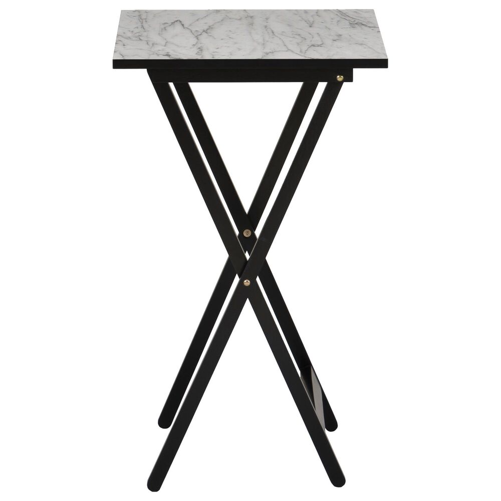 Linon Home Decor Talia Folding TV Tray Table Set with Stand in Black and White (Set of 4), , large