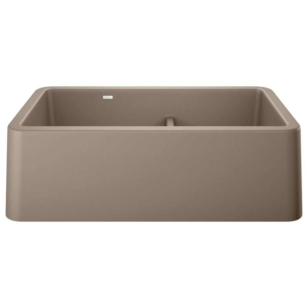 Blanco Ikon 33&quot; Apron Double Bowl Farmhouse Sink with Low Divide in Truffle, , large