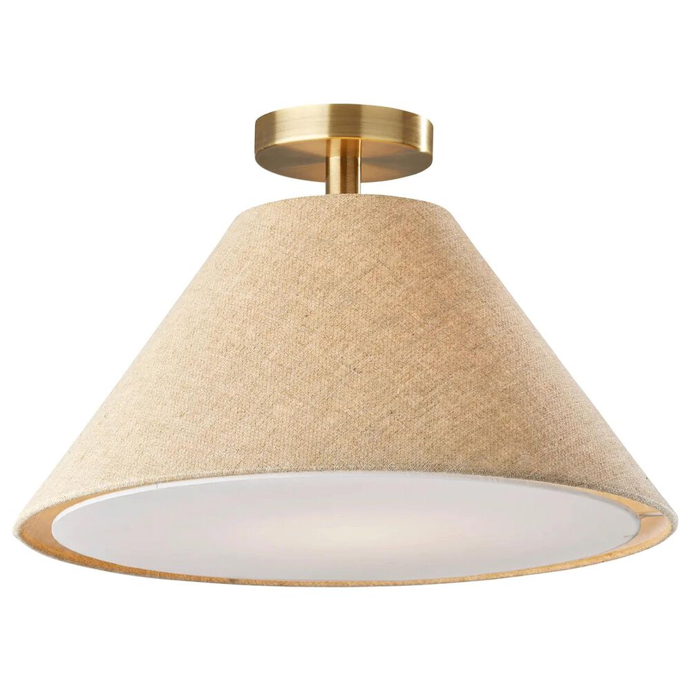 Adesso Hadley 1-Light Flush Mount with Light Brown Shade in Antique Brass, , large